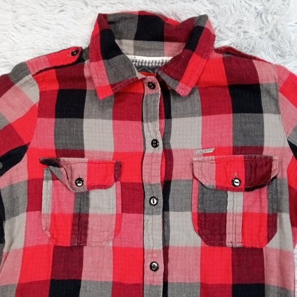 Sims Snowboarding Womens Shirt Red S Plaid Button Up Casual Pockets Comfort Logo - Picture 4 of 12